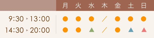 診療時間 9時30分から13時、14時30分から20時